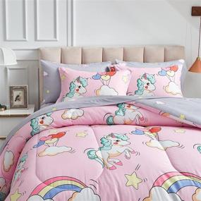 img 2 attached to 🦄 Queen Size Unicorn Pink Comforter Set for Kids Girls - 7-Piece Bed-in-a-Bag Including Soft Microfiber Reversible Comforter, 2 Pillow Shams, Flat Sheet, Fitted Sheet, and 2 Pillowcases