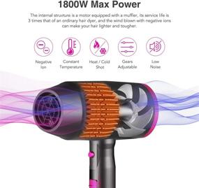 img 3 attached to 💨 1800W Professional Hair Dryer with Diffuser, Negative Ion Technology, 3 Heat/2 Speed/Cold Settings, 2 Nozzles and 1 Diffuser, for Home Salon, Travel, Pregnant Women, and Kids