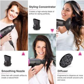 img 1 attached to 💨 1800W Professional Hair Dryer with Diffuser, Negative Ion Technology, 3 Heat/2 Speed/Cold Settings, 2 Nozzles and 1 Diffuser, for Home Salon, Travel, Pregnant Women, and Kids