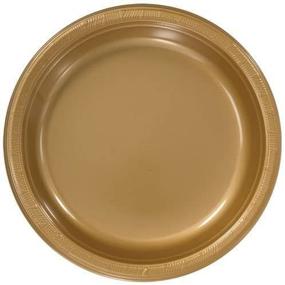 img 4 attached to Hanna K. Signature Collection 50 Count Gold Plastic Plates, 10-Inch: Elegant and Durable Party Tableware