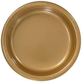 img 1 attached to Hanna K. Signature Collection 50 Count Gold Plastic Plates, 10-Inch: Elegant and Durable Party Tableware