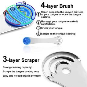 img 3 attached to 👅 Premium Stainless Steel Tongue Scraper for Fresh Breath - Adult & Kids 1 Pack, with 2 Replaceable Tongue Brushes