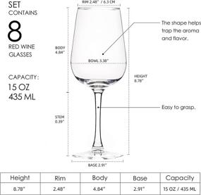 img 3 attached to 🍷 Набор из 8 больших бокалов для красного вина - хрустально чистая посуда, вместимостью 15 унций.
