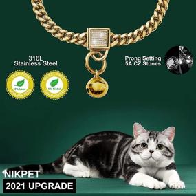 img 3 attached to 🐾 NIKPET Cat Collar with Bell and Ice-Out Cubic Zirconia Stones, Secure Buckle, 6MM 18K Gold Metal Stainless Steel Cuban Link Chain Choke Dog Chain Collar, Adjustable from 10 to 20 inches, Puppy Kitty Necklace