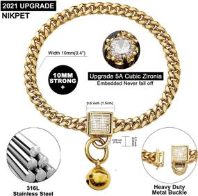 img 1 attached to 🐾 NIKPET Cat Collar with Bell and Ice-Out Cubic Zirconia Stones, Secure Buckle, 6MM 18K Gold Metal Stainless Steel Cuban Link Chain Choke Dog Chain Collar, Adjustable from 10 to 20 inches, Puppy Kitty Necklace