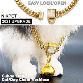 img 2 attached to 🐾 NIKPET Cat Collar with Bell and Ice-Out Cubic Zirconia Stones, Secure Buckle, 6MM 18K Gold Metal Stainless Steel Cuban Link Chain Choke Dog Chain Collar, Adjustable from 10 to 20 inches, Puppy Kitty Necklace