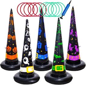 img 4 attached to 🎃 Poptrend 5PK Halloween Inflatable Witch Hat Ring Toss Game - Fun Games and Toys for Kids and Adults | Includes Air Pump - Perfect Halloween Party Decorations