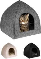 bronzedog cat house bed: cozy kitten cave with removable cushion pad - perfect for cats, small dogs - cute pet tent beds in black, gray, and beige logo