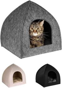 img 4 attached to BRONZEDOG Cat House Bed: Cozy Kitten Cave with Removable Cushion Pad - Perfect for Cats, Small Dogs - Cute Pet Tent Beds in Black, Gray, and Beige