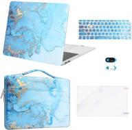 🎨 mosiso macbook air 13 inch case 2020 2019 2018 a2337 m1 a2179 a1932 - watercolor marble hard shell, sleeve bag, keyboard skin, webcam cover, screen protector - turquoise logo