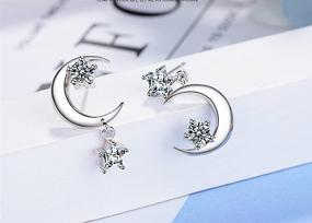 img 2 attached to 🌙 SLUYNZ 925 Sterling Silver CZ Crystal Star Moon Asymmetric Studs Earrings for Women and Teen Girls - Sparkling Studs Earrings