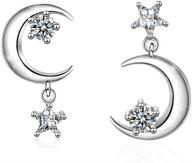 🌙 sluynz 925 sterling silver cz crystal star moon asymmetric studs earrings for women and teen girls - sparkling studs earrings logo