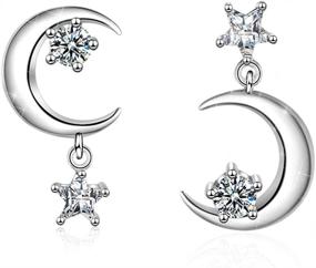 img 4 attached to 🌙 SLUYNZ 925 Sterling Silver CZ Crystal Star Moon Asymmetric Studs Earrings for Women and Teen Girls - Sparkling Studs Earrings