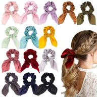 🎀 watinc 14 pcs bowknot hair scrunchies: super soft silk scarf hair ties with 2 in 1 design in solid colors, ponytail holder with bows pattern - hair scrunchy accessories ropes for women logo