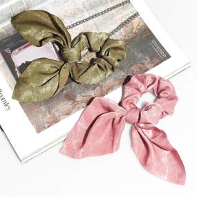 img 2 attached to 🎀 WATINC 14 Pcs Bowknot Hair Scrunchies: Super Soft Silk Scarf Hair Ties with 2 in 1 Design in Solid Colors, Ponytail Holder with Bows Pattern - Hair Scrunchy Accessories Ropes for Women