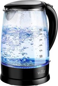 img 4 attached to 🔌 Willz Electric Glass Kettle - Heat Resistant Handle, Cordless Pour, Fast Boil & Auto Shut-Off, Blue Boil Light, 1.7L Capacity, 1500 W Power, Black