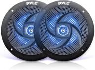 🔊 100w low-profile waterproof marine speakers - 4 inch 2 way 1 pair slim style outdoor audio stereo sound system w/ blue led illumination - pyle (black) logo