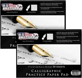 img 4 attached to 📝 Блок для практики каллиграфии U.S. Art Supply Premium - 9x12, упаковка из 2 блоков - 50 листов, 19 фунтов - пропечатанные линии и наклонная сетка.