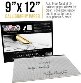 img 3 attached to 📝 Блок для практики каллиграфии U.S. Art Supply Premium - 9x12, упаковка из 2 блоков - 50 листов, 19 фунтов - пропечатанные линии и наклонная сетка.