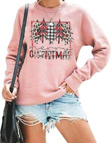 img 4 attached to 🎄 Merry Christmas Women's Leopard Plaid Christmas Tree Tee: Casual, Cute, Long Sleeve Tops