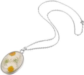 img 1 attached to FM FM42 Multicolor Daisy Pressed Flowers Queen Anne's Lace Transparent Oval Pendant Necklace: A Vibrant and Elegant Accessory (Available in 4 Colors)