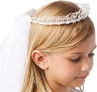 👸 exquisite girls' first communion floral crown with veil - white pearl rhinestone center flower girl head wreath logo