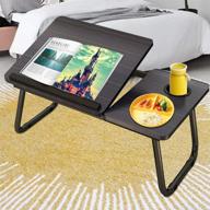 portable laptop desk for bed with adjustable height and cup holder - asltoy foldable lap desk stand, notebook desk tray for bed, lap tablet stand (bk) logo