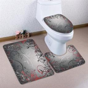 img 2 attached to 🚿 Red and Grey Black Leaves Shower Curtain Sets with Non-Slip Rug, Toilet Lid Cover, and Bath Mat - Mystic Vine Design with 12 Hooks. Waterproof and Durable Shower Curtain for Bathroom