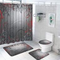 🚿 red and grey black leaves shower curtain sets with non-slip rug, toilet lid cover, and bath mat - mystic vine design with 12 hooks. waterproof and durable shower curtain for bathroom logo