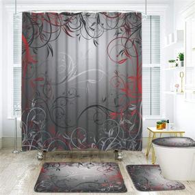 img 3 attached to 🚿 Red and Grey Black Leaves Shower Curtain Sets with Non-Slip Rug, Toilet Lid Cover, and Bath Mat - Mystic Vine Design with 12 Hooks. Waterproof and Durable Shower Curtain for Bathroom