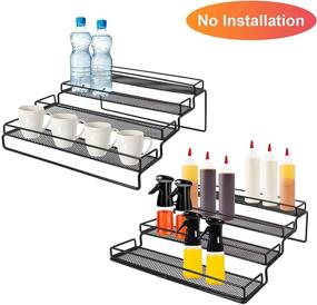 img 2 attached to 🌶️ GEEBOBO 4-Tier Expandable Spice Rack Organizer for Cabinet Countertop Pantry Cupboard (12.5 to 25" Width), Spice Storage Holder Seasoning Rack Organizer, Kitchen 4-Step Shelf with Protective Railing Large Size, Metal, Black, Pack of 2