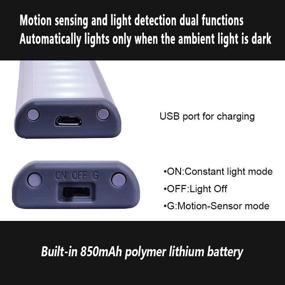 img 3 attached to 🔦 Otinlai Under Cabinet Lights, 10 LED Motion Sensor Lights - Black Warm 3 Pack: Night Light, Battery-Powered, USB Rechargeable, Stick-on Anywhere!