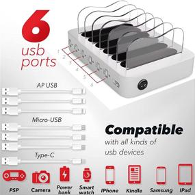 img 3 attached to 🔌 Poweroni Silver 6-Port USB Charging Station Dock - Быстрая зарядка органайзер для нескольких устройств Apple и Android - Мульти-устройственное зарядное устройство совместимо с Apple и Android