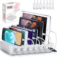 🔌 poweroni silver 6-port usb charging station dock - быстрая зарядка органайзер для нескольких устройств apple и android - мульти-устройственное зарядное устройство совместимо с apple и android логотип