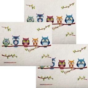 img 2 attached to 🦉 Set of 3 Owl Friends Swedish Dishcloths - ECO Friendly, Highly Absorbent Cleaning Cloth, Reusable Cleaning Wipes