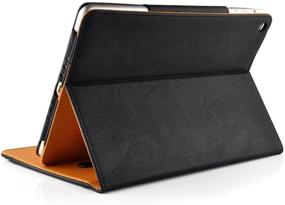 img 1 attached to 💼 S-Tech Black and Tan Soft Leather Wallet Smart Cover for iPad Air 2 - Sleep/Wake Feature included