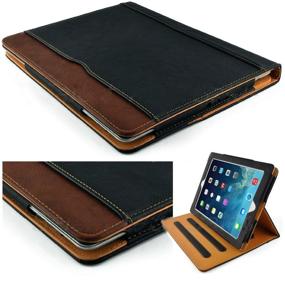 img 4 attached to 💼 S-Tech Black and Tan Soft Leather Wallet Smart Cover for iPad Air 2 - Sleep/Wake Feature included