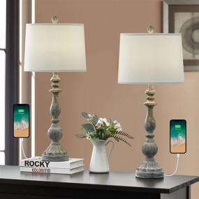 img 3 attached to OYEARS USB Table Lamp Set Of 2 For Living Room Resin 27 3/4&#34 Lighting & Ceiling Fans