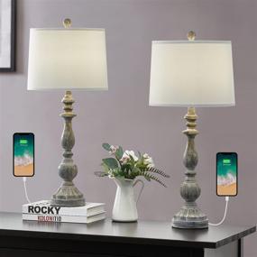 img 4 attached to OYEARS USB Table Lamp Set Of 2 For Living Room Resin 27 3/4&#34 Lighting & Ceiling Fans