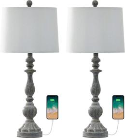 img 1 attached to OYEARS USB Table Lamp Set Of 2 For Living Room Resin 27 3/4&#34 Lighting & Ceiling Fans