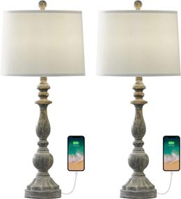 img 2 attached to OYEARS USB Table Lamp Set Of 2 For Living Room Resin 27 3/4&#34 Lighting & Ceiling Fans