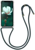 kwmobile crossbody case compatible with apple iphone 11 - transparent/dark green tpu phone cover with lanyard cord strap - stylish and protective logo