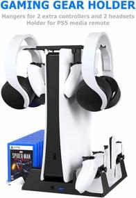 img 1 attached to 🎮 EJGAME PS5 Stand with Suction Cooling Fan, Dual Controller Charger Station, Headset Holder, Media Remote Stand, 14 Game Rack Organizer - Compatible with PS5 Console and PS5 Digital Edition