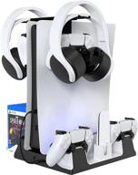 🎮 ejgame ps5 stand with suction cooling fan, dual controller charger station, headset holder, media remote stand, 14 game rack organizer - compatible with ps5 console and ps5 digital edition логотип