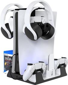 img 4 attached to 🎮 EJGAME PS5 Stand with Suction Cooling Fan, Dual Controller Charger Station, Headset Holder, Media Remote Stand, 14 Game Rack Organizer - Compatible with PS5 Console and PS5 Digital Edition