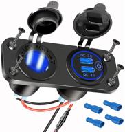 💦 [2021 upgraded] waterproof quick charge 3.0 cigarette lighter outlet splitter with touch switch, 12v usb charger power panel adapter diy kit – blue led dual usb ports for car boat marine rv logo