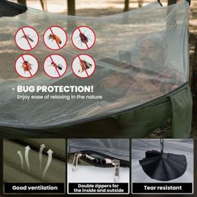 img 2 attached to 🏕️ Overmont Camping Hammock with Mosquito Net: Lightweight & Portable, Ideal for Outdoor Adventures, Hiking, Travel - Two Person Backpacking Hammock with Bug Netting, 9.8ft Tree Straps, Max Load 880lbs