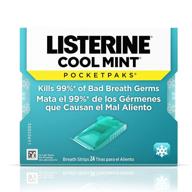 полоски для дыхания listerine cool mint pocketpaks - мощное растворимое средство для освежения полости рта, уничтожает 99% бактерий плохого запаха, удобны для использования в пути, освежающий мятный вкус! (12 пачек) логотип