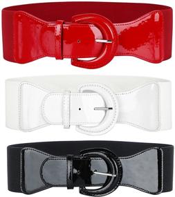 img 4 attached to 👗 Vintage Elastic Waist Belt for Dress - 3-Pack Women’s Wide Stretchy Cinch Belts, Halloween Dress Belt (Width: 2.9 inches)