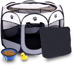 img 4 attached to 🐾 Portable Foldable Dog Pen with 3 Giveaways, Water Resistant Shade Cover – Ideal for Small Pets, Dogs, Cats, Rabbits, Hedgehogs